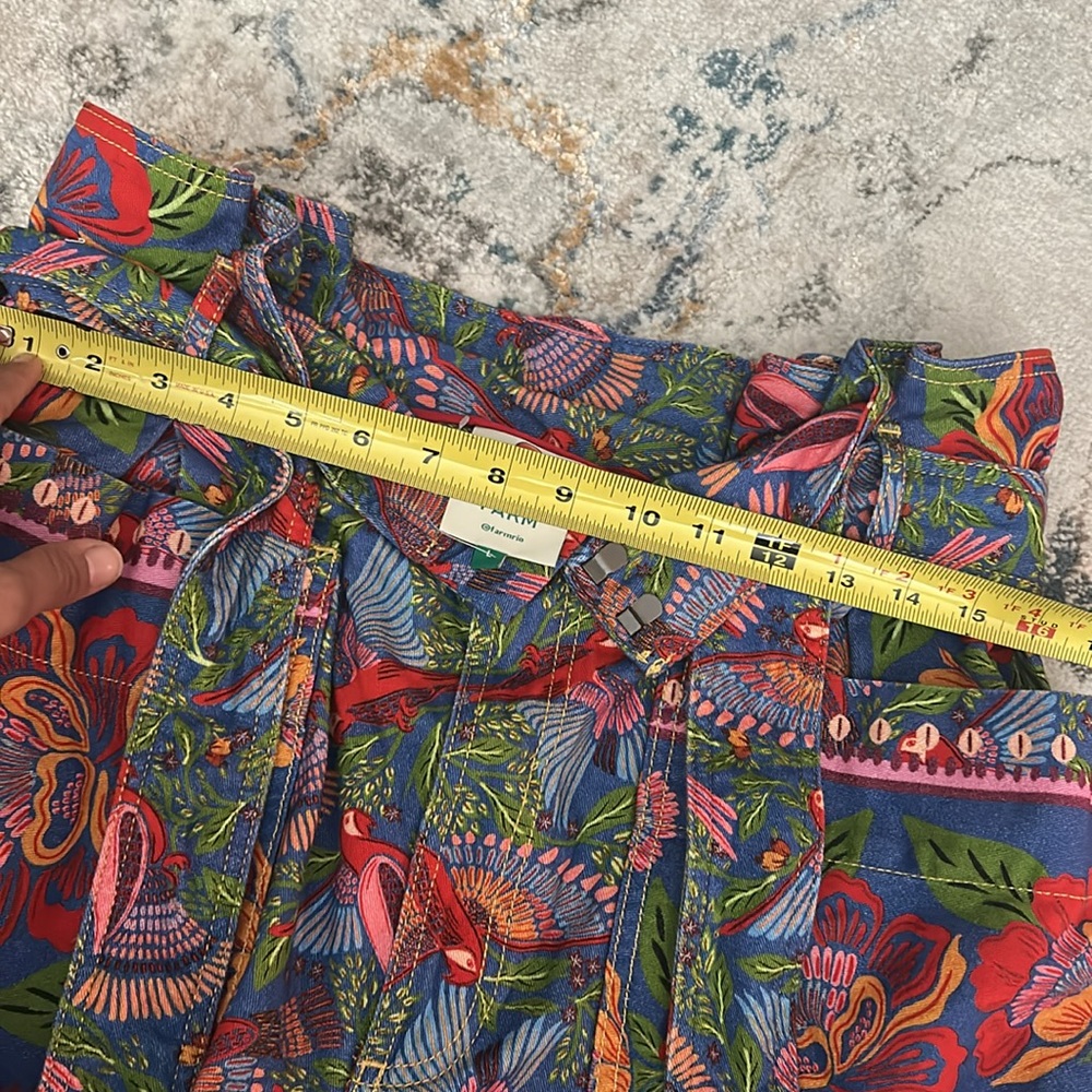 FARM Rio Macaw Print High Waist Belted Pants 100% Cotton Colorful Tropical Patte - Picture 16 of 16